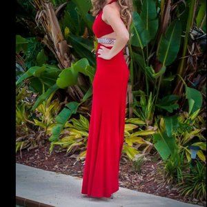 Red Prom Dress Beaded Waist